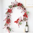 thumbnail image 2 of Guirnalda de flor de Pascua de Navidad de 180 cm, corona de flor de Pascua de Navidad con bayas rojas artificiales con hojas de acebo de piña para chimenea, escalera, mesa de cena, decoración artesana kaili Sencillez, 2 of 5
