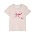thumbnail image 4 of BRGZLK Summer Girls T Shirts Fashion Lovely Bow Graphic Print T Shirt Casual Round Neck Short Sleeve Trendy Oversized Preppy Cute Clothes for Teens Girls Beige 4-5 Years, 4 of 6
