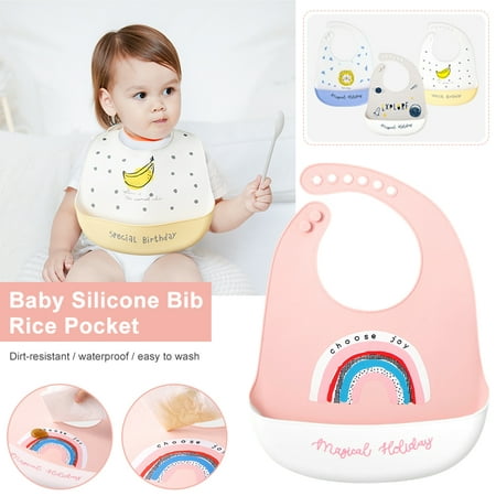 

OUSITAI Soft Silicone Feeding Bibs- Waterproof Adjustable Snaps Baby Bibs For Infants And Toddlers With Food Catcher Pocket Easily Wipe Clean Bucket Bib Baby Gifts