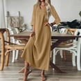 thumbnail image 5 of Aellinatey Women's linen V-neck long dress with three-quarter sleeves, solid color long slip dress, 5 of 7