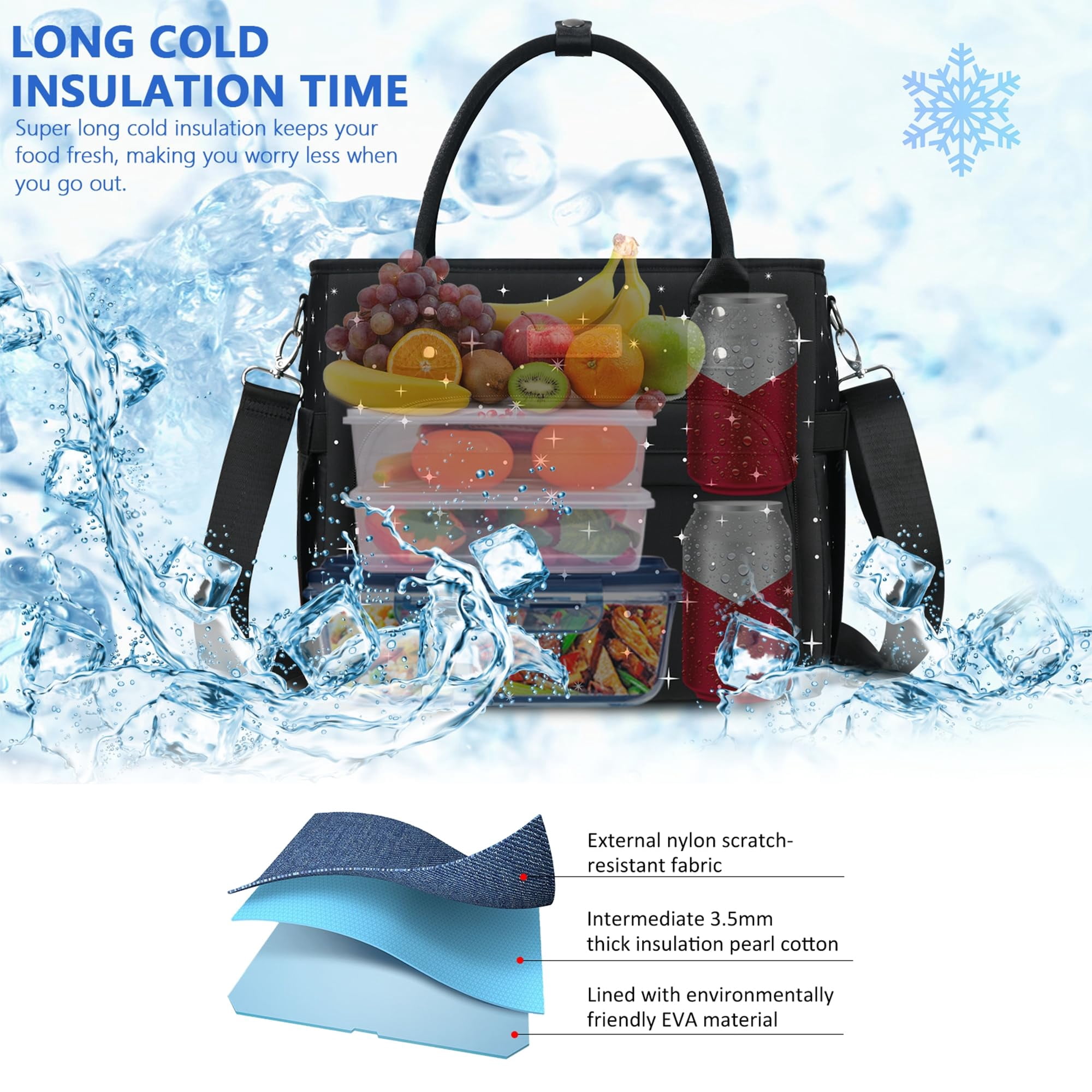 Lunch Bag Box Women - Leakproof Insulated Cooler For Large Tote Bags Adults  Black Starry Sky