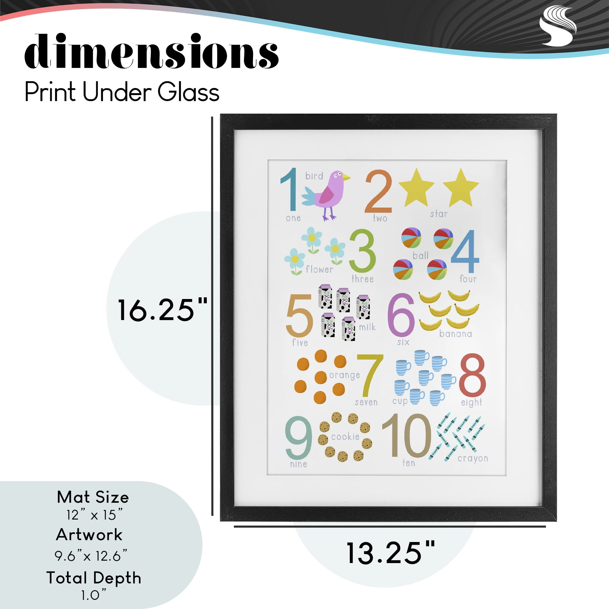 Fun Learning To Count Black Framed Print Under Glass, design by Carla Daly