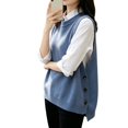 thumbnail image 7 of GILIGEGE Women's Round Neck Sleeveless Pullover Ribbed Knit Sweater Vest,Pullover or Side Button,Fitted Ribbed Knitted,Lightweight Soft Comfy,Vacation Travel Work Vest,Cute Striped Knit Vest Blue A, 7 of 7