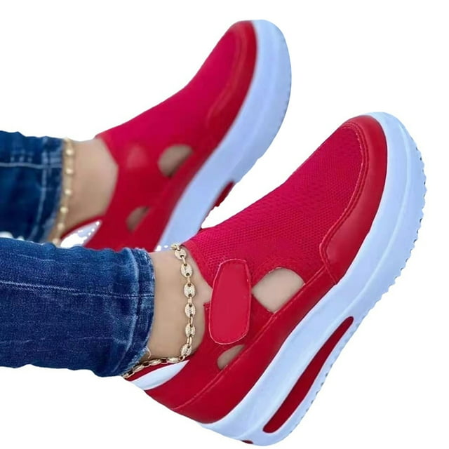 Espadrilles à Plateforme Compensée pour Femmes, Chaussures Plates à Enfiler avec Crochet et Boucle