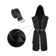 thumbnail image 4 of Mens Renaissance Hooded Tunic Sleeveless Medieval Waistcoat Viking LARP Assassin Style Costume Outerwear Long Vest, 4 of 8