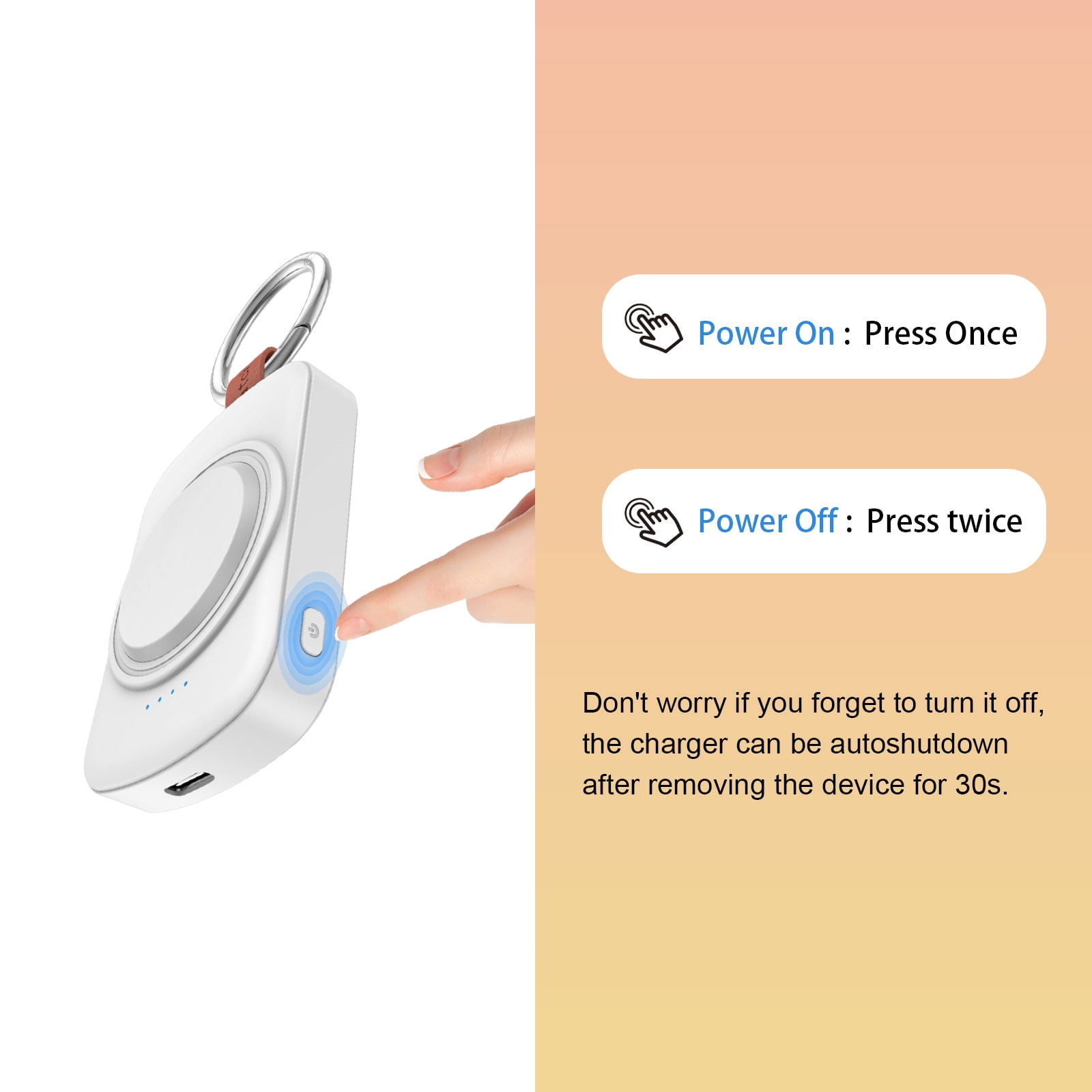MYXON 1800mAh Portable Wireless Watch Charger for Apple Watch, Keychain Design, Type-C Cable, USB Powered