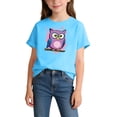 thumbnail image 2 of BXSRUTA Girls Owl Print Cotton Short Sleeve T-Shirt Summer Casual Tee for Big Kids 2-14 Years, 2 of 8