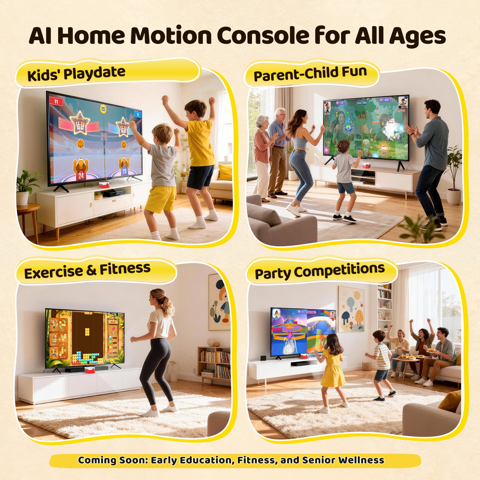 KINHANK MotionX Video Game Consoles with 40+ Games for Kids & Families,Continuous updates,Plug & Play,Indoor Active Play System