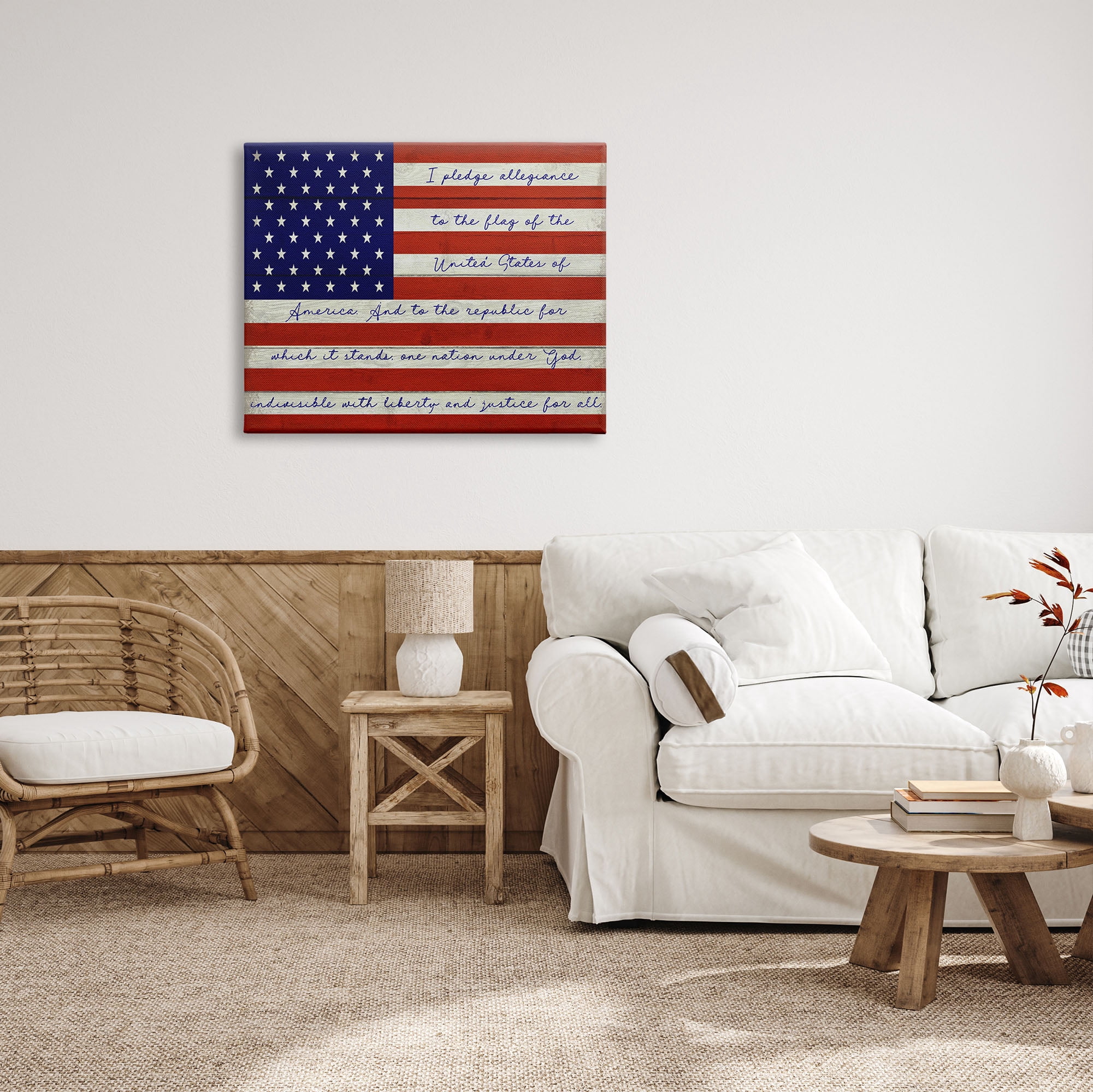 Stupell Industries Pledge of Allegiance Flag Inspirational Painting Gallery Wrapped Canvas Print Wall Art, 40 x 30