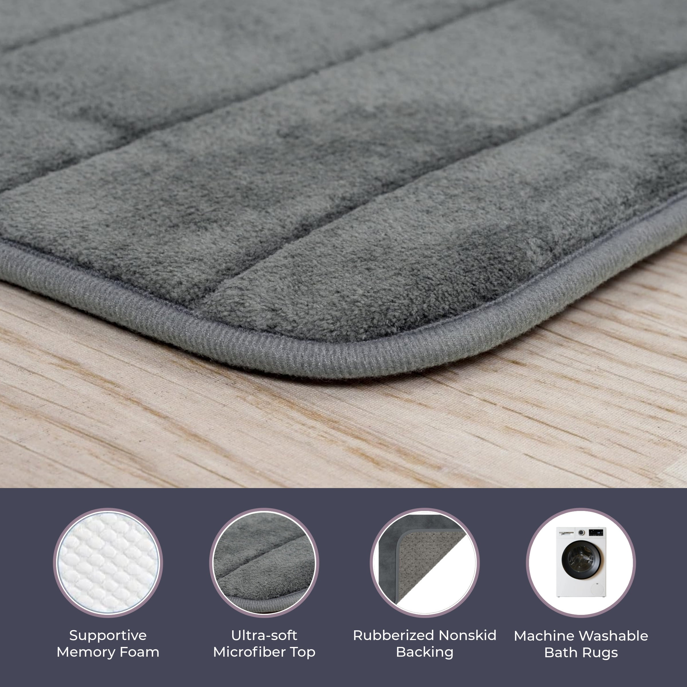 Somerset Home 2PC Memory Foam Bathroom Rug Set with Microfiber Top, Gray