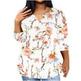 thumbnail image 2 of Aloohaidyvio Women's Plus Size 3/4 Sleeve T shirt,Women's Summer Trendy V-Neck Tops 2024 Shirt Print Slim Daily Blouse Loose Tunic 5XL, 2 of 4