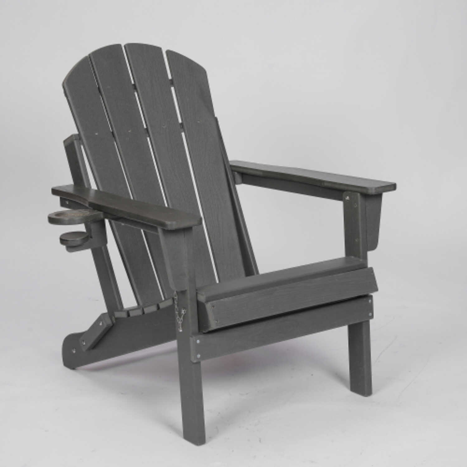 Gray HDPE Folding Adirondack Chair with Wood Texture Composite Material Built in Dual Cup Holders