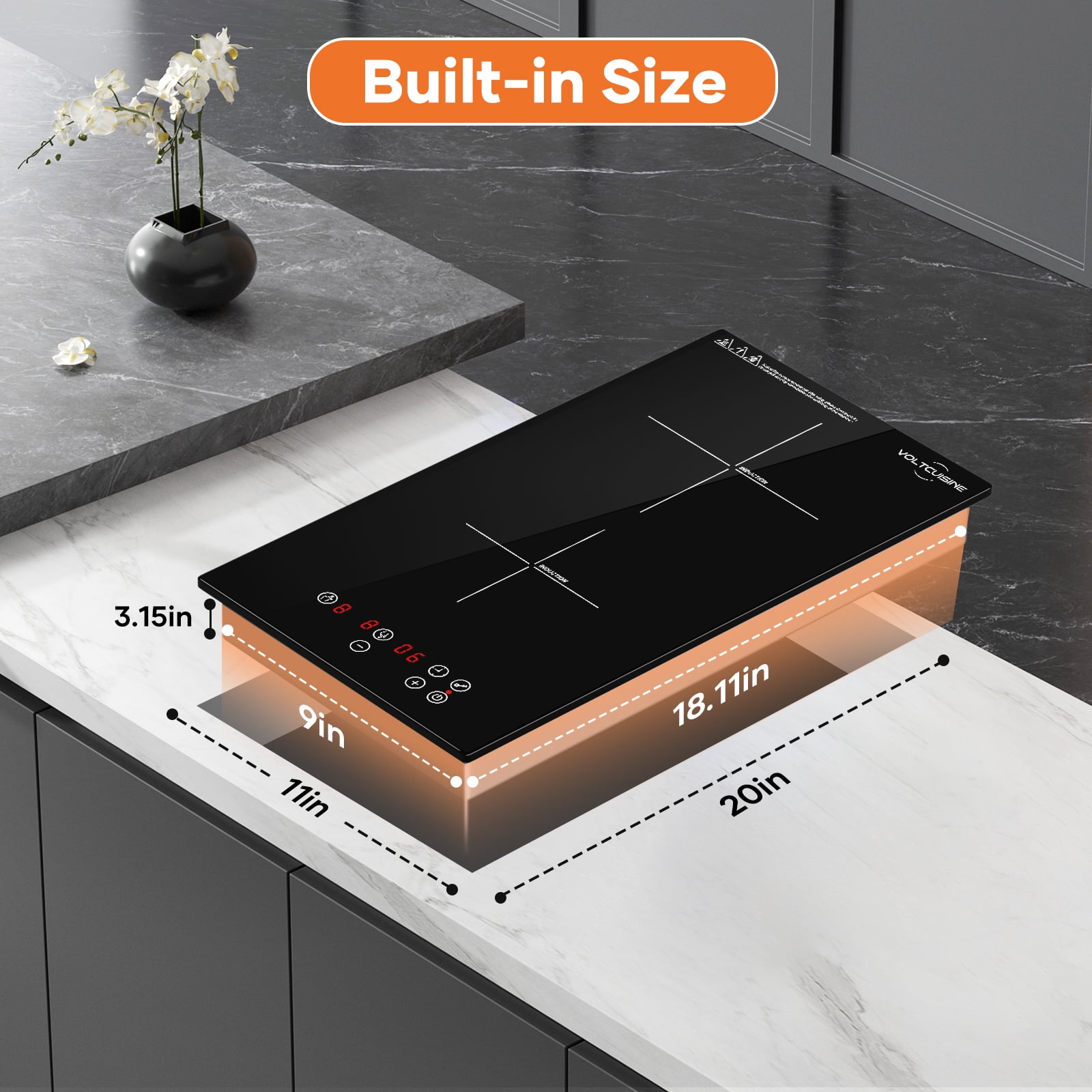 VoltCuisine Double/Dual Induction Cooktop 2 Burner, Shatter-proof Flat Glass Top, 9 Heat Settings, LED Touch Display with Child Safety Lock & Overheat Protection