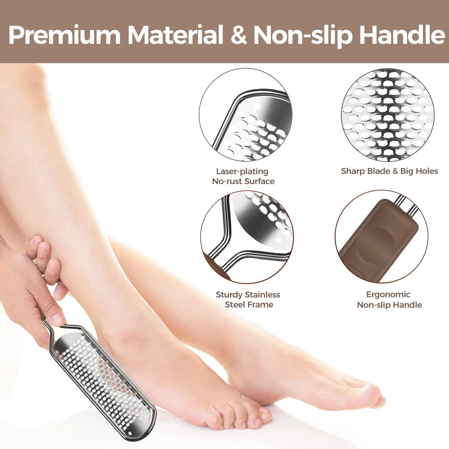 Foot File Foot Scrubber Pedicure - Callus Remover for Feet Professional Grater Rasp Foot Scraper Corns Callous Removers Cracked Dead Skin Remover for Dry and Wet Feet (Golden)