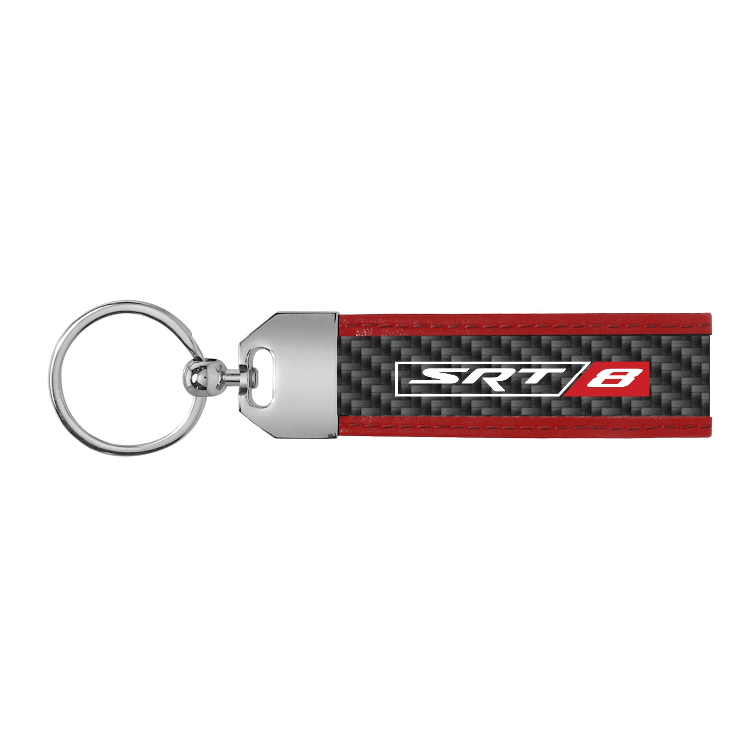 SRT-8 Logo Real Carbon Fiber Strap with Red Leather Stitching Edge Key Chain for Dodge Jeep RAM