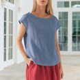 thumbnail image 6 of Linen T Shirts for Women Crew Neck Fashion Casual T Shirts Summer Loose Fit Tops for Travel Dating Commuting reasonable, 6 of 6