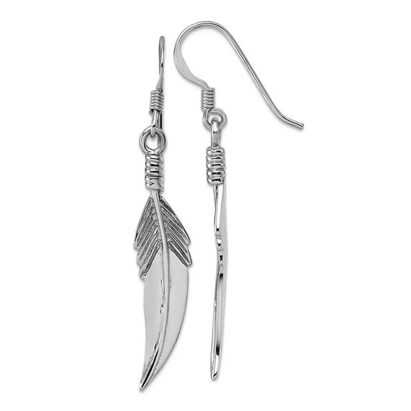 925 Sterling Silver Rhodium Plated Textured Feather Long Drop Dangle Earrings 42.6x7.1mm Wide Dangle Earring for Women
