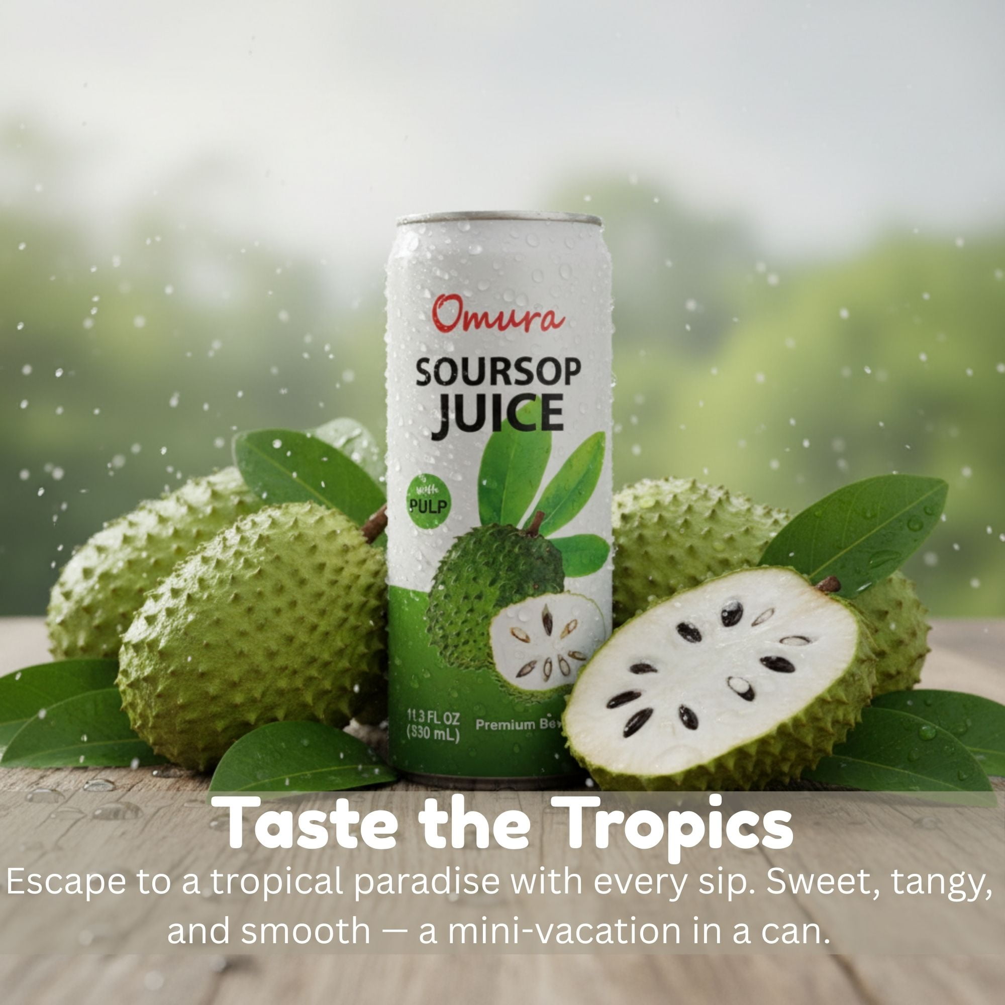 Omura Soursop Graviola Guanabana Juice with Pulp - Tropical Delight in an 11 Fl. Oz Can