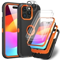 Xhy iPhone 15 Pro Max Case with Screen and Lens Protector Military Grade Heavy Duty 3 in 1 Shockproof Armor for iPhone 15 Pro Max 6.7 inch 2023 Phone - Black Orange