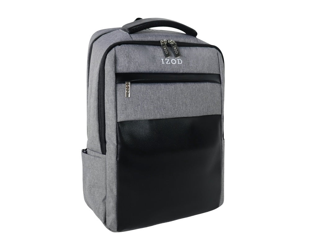 IZOD Penn Business Travel Slim Durable Laptop Backpack USB Charging Port Fits 16 Inch Laptop Notebook / Light Grey