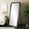 thumbnail image 2 of DecMode 36" x 72" Black Mango Wood Distressed Floor Mirror with Carved Grooves, 2 of 9