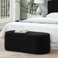 thumbnail image 5 of Modern Oval Ottoman with Storage, End of Bed Stool with Safety Hinge, Upholstered Teddy Fabric Cushioned Storage Bench, Toy Box for Living Room, Bedroom, Entryway (Black), 5 of 6