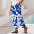 thumbnail image 2 of Women's Bohemian Floral Stripe Linen Capri Pants with Elastic Drawstring Waist for Spring Summer Beach Comfort, 2 of 6