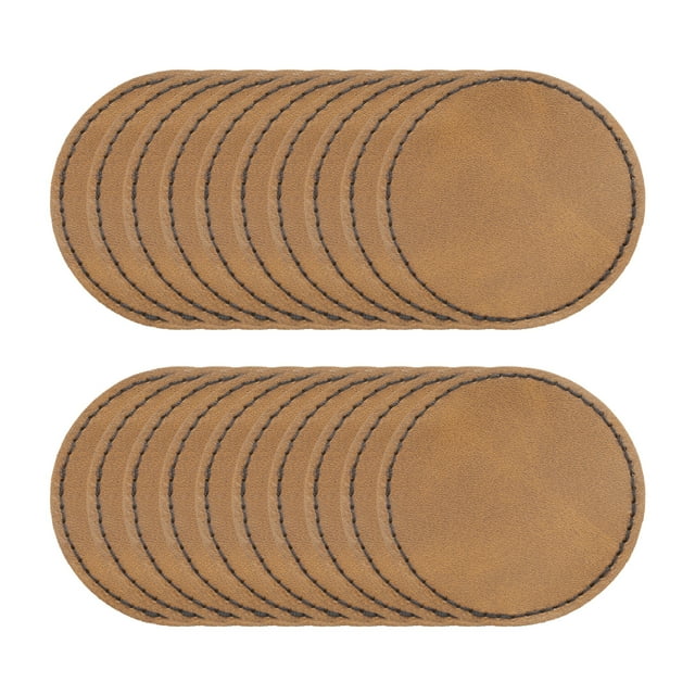 Parche de cuero sintético en blanco Uxcell, parches redondos de cuero sintético para sombreros con adhesivo para plancha, grabable rústico para reparación de tela DIY en sombreros Caqui