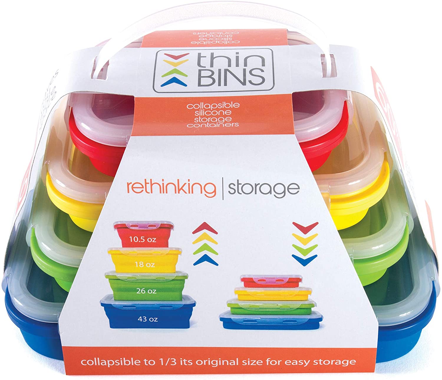 Thin Bins Collapsible Containers Set of 4 Rectangle Silicone Food Storage Containers BPA Free, Microwave, Dishwasher Safe - image 3 of 8