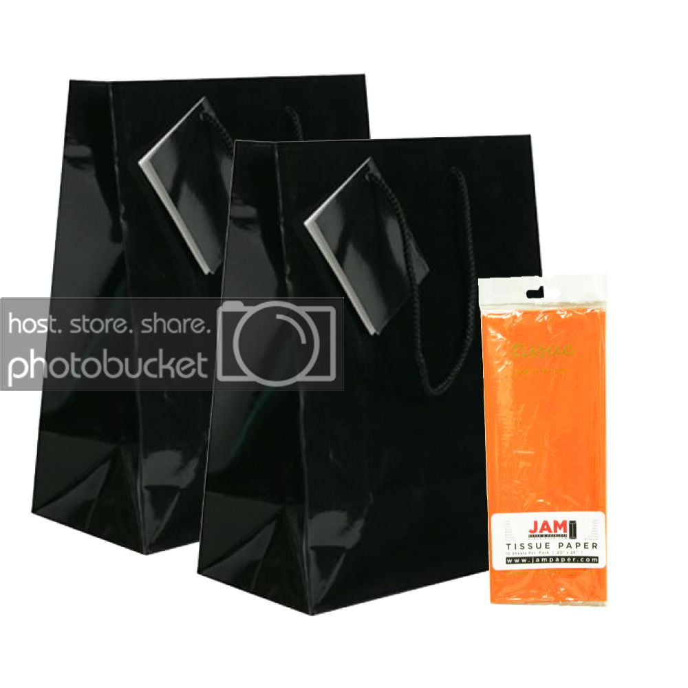 JAM Gift Bag Assortment, 2 Black Bags & Orange Tissue Paper, 3/Pack