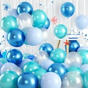 Teal Blue Balloons, 60 PCS Turquoise Blue Balloons with Transparent Metallic Blue Balloon, Pastel Baby Blue Pearl Teal Balloon for Ocean Shark Sea Beach Mermaid Theme Party Decorations