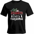 thumbnail image 1 of Camisetas gráficas informales de manga corta para hombre con diseño de camión de granja y Feliz Navidad, 1 of 8