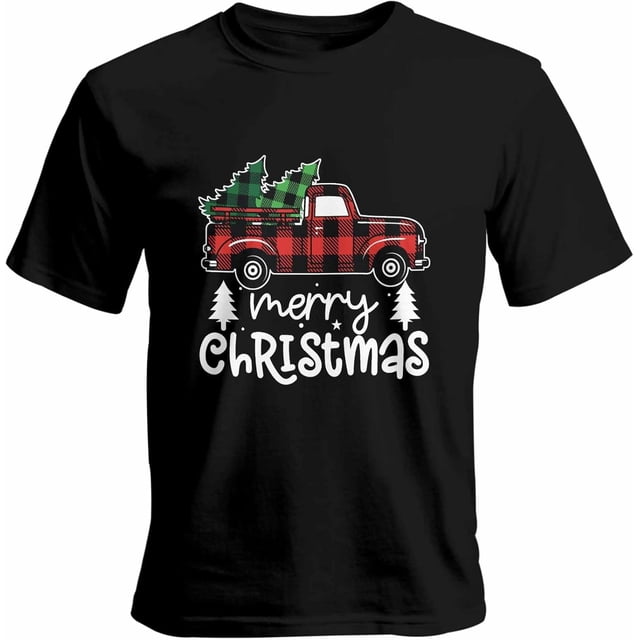 Camisetas gráficas informales de manga corta para hombre con diseño de camión de granja y Feliz Navidad
