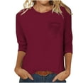 thumbnail image 2 of WREESH Women's Basic 3/4 Sleeve Tees Solid Color Round Neck Fashion Tops Wine, 2 of 6