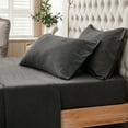 thumbnail image 4 of PURE ERA 100% Cotton Jersey Knit 4pc Bed Sheet Set Extra Deep Pocket up to 20" Charcoal Gray Queen, 4 of 7