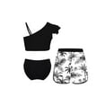 thumbnail image 2 of Raenseen Kids Girls 3Pcs Rash Guard Swimsuit Tropical Print Sleeveless Swimwear Sun Protection Beach Bathing Suit Black 14, 2 of 5