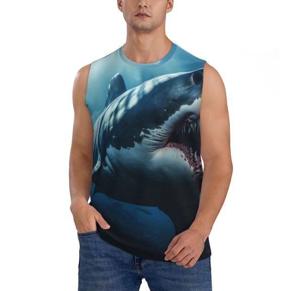 Kdxio 3D Realistic Shark for Men's Muscle T-shirt,Sleeveless for Workout Running Athletic Gym Lounge Casual