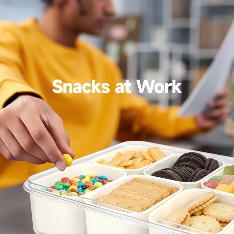 TZEKING Snack con Scomparti,Snack Box,Vassoio per Snack con Coperchio e Manico,Scatola Snack con 8 Scomparti,Piatto Spuntino Portatile per Frutta, Dolci,Noci e Snack,Adatto per Feste,Viaggi,Picnic