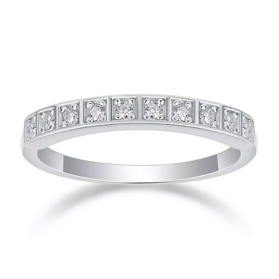 Women's Wedding Ring: 1.5CT Round Cut Moissanite Half Eternity Band, 14K White Gold Plated
