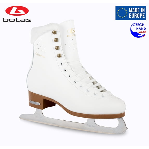 BOTAS - model: DIANA / Made in Europe (Czech Republic) / Comfortable Figure Ice Skates for Girls, Kids / Real Leather Upper / Higher and Wider cut / SABRINA blades / White, Junior 1