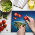 thumbnail image 3 of Earth Cutting Board, United States View in Space Rising Sun over the Earth and Its Landforms, Decorative Tempered Glass Cutting and Serving Board, Large Size, Blue Green Pale Brown, by Ambesonne, 3 of 5