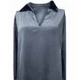 thumbnail image 3 of MORTTIC Women's Elegant V-Neck Blouse - Long Sleeve Glossy Dress Shirt for Office & Formal Wear Dark Gray，M, 3 of 10