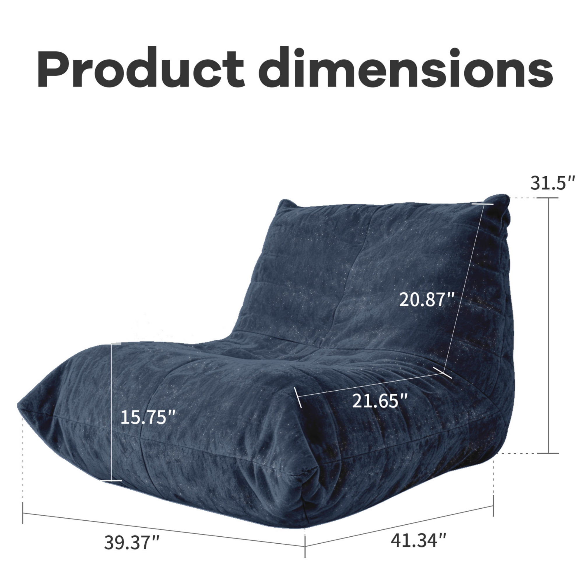 Ergonomic Bean Bag Chair with 5-Way Body Support, Oversized Floor Lounger with Shiny Chenille Fabric, Cozy Sofa for Living Room, Reading Nook, Dark Blue