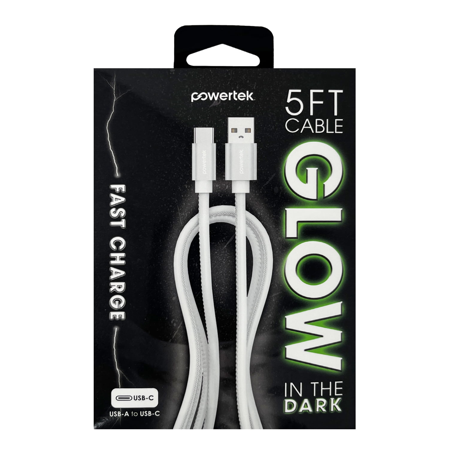 Liquipel Powertek Glow in the Dark USB-A to USB-C - White