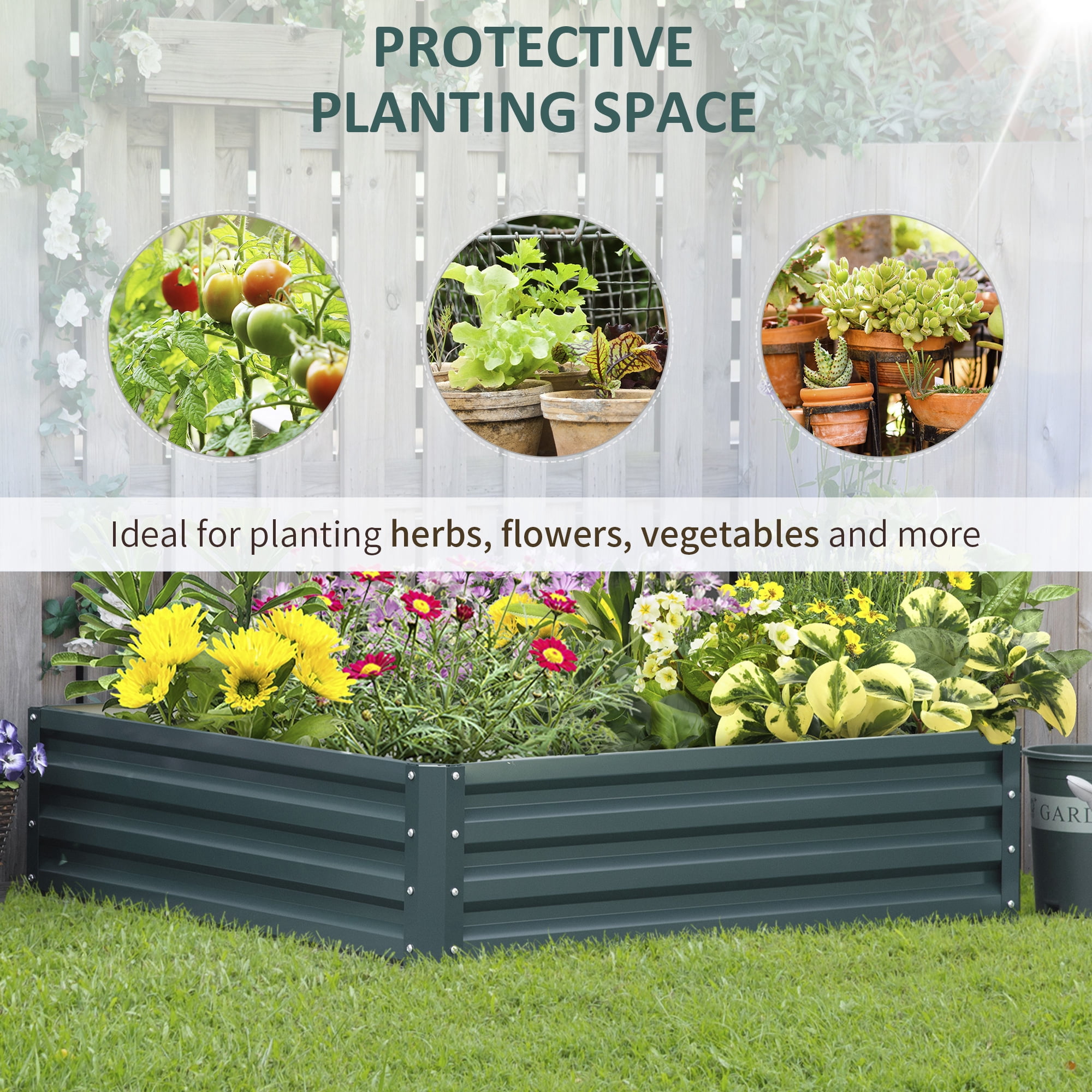 Galvanized Raised Garden Bed, Metal Planter Box, for Growing Vegetables, Flowers, Herbs, Succulents, Green, 4' x 4' x 1'