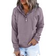 thumbnail image 1 of Hoodies pour Femmes Sweat à Capuche Manches Longues 1/4 Bouton Pull Violet, 1 of 3