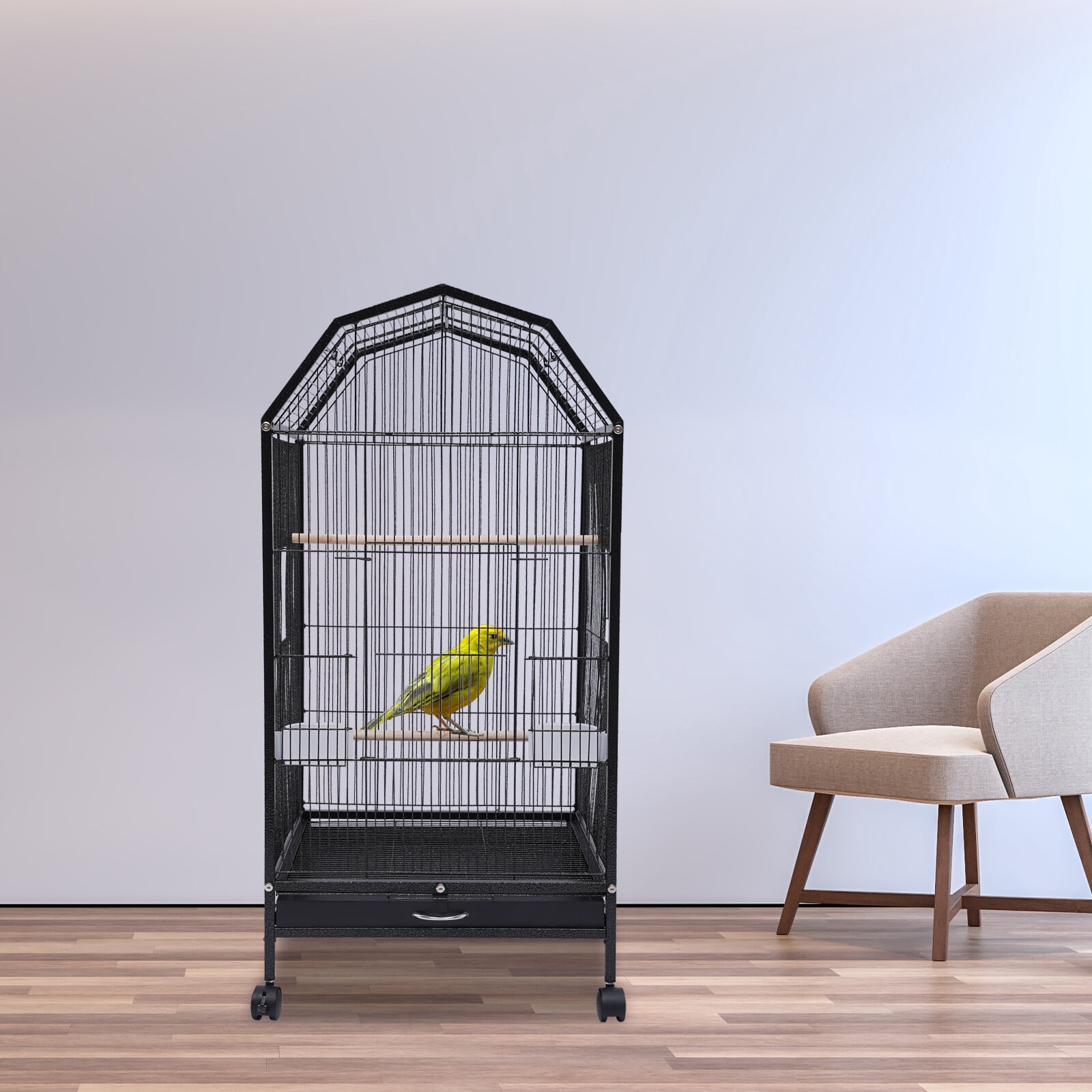 360° View Bird Cage with Skylight Top – Spacious Iron Aviary for Parakeets, Lovebirds, and Small Birds, Easy to Clean, Interactive & Durable, 39.9” Height