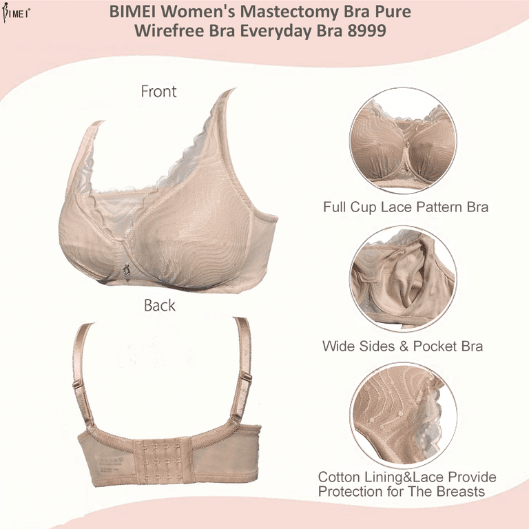 BIMEI Mastectomy Bra with Pockets for Breast Prosthesis Women's Full  Coverage Wirefree Everyday Bra 8999,Beige,36B