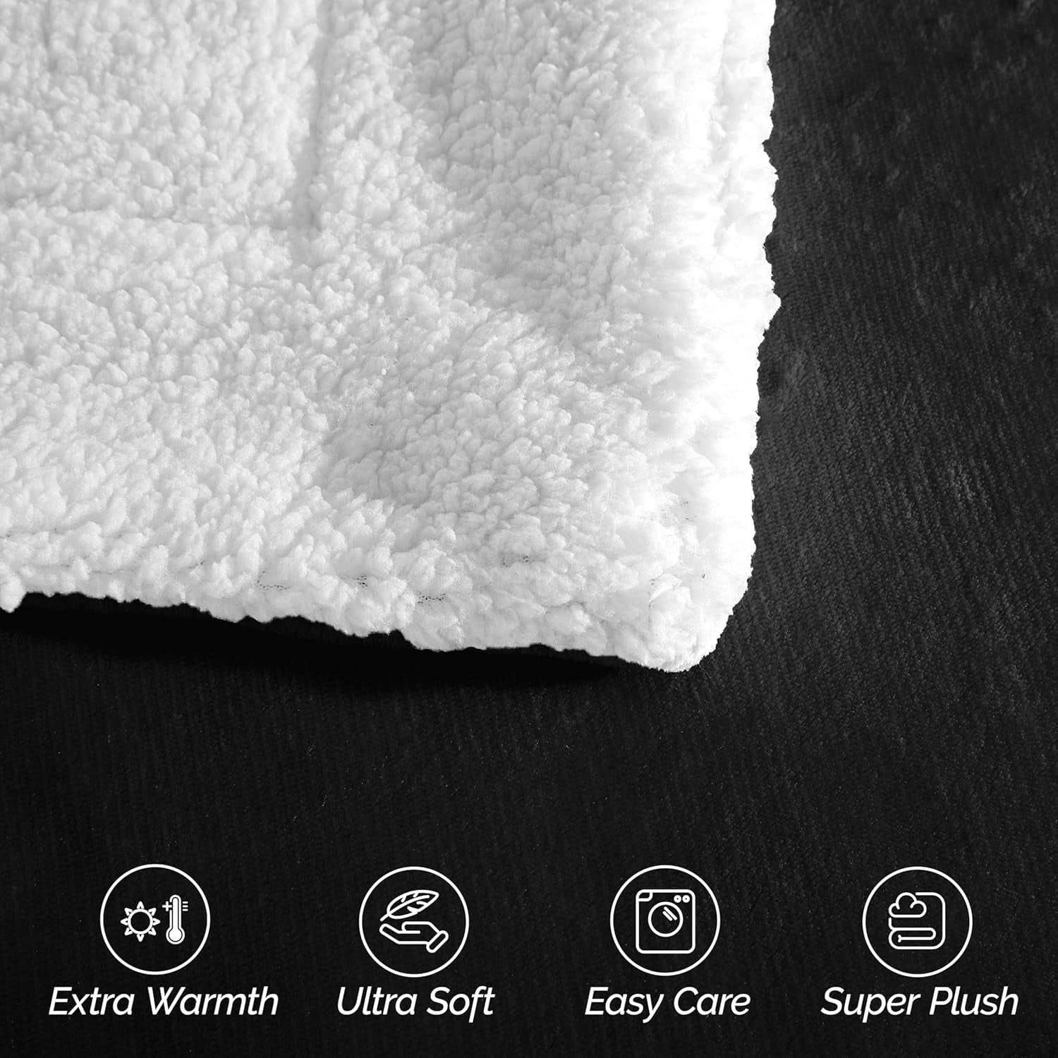 Elegant Comfort Soft, Reversible Sherpa Blanket, Flannel Fleece Throw for Couch and Bed, Warm and Plush Winter Blanket, King, Black