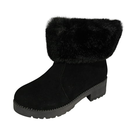 

Ediodpoh Ladies Fashion Winter Solid Color Zipper Thick Heel Warm Shoes Short Boots Women Boots Black 6.5